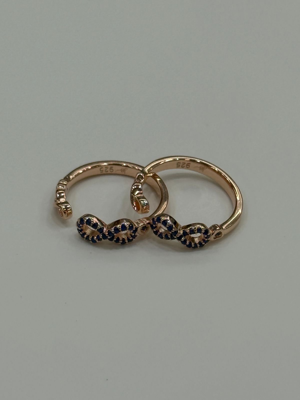 92.5 Silver Rose Gold Elegant Blue Stone Infinity Toe Ring 